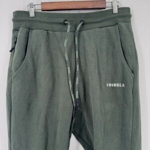 YOUNGLA Men's Olive Green Training Lounge Jogger Sweatpants Large Tapered